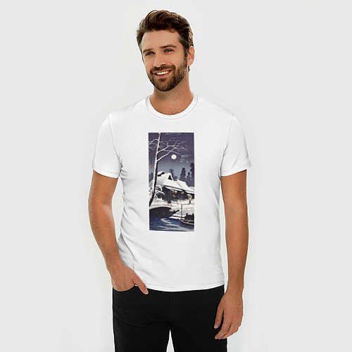 Мужская slim-футболка Moonlight on Snow Зимняя ночь / Белый – фото 3