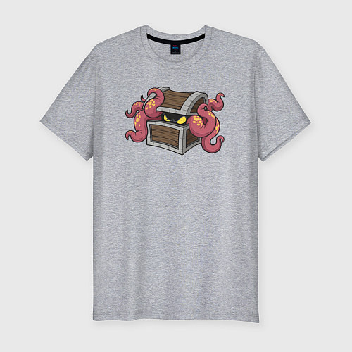Мужская slim-футболка Осьминог в сундуке / Меланж – фото 1