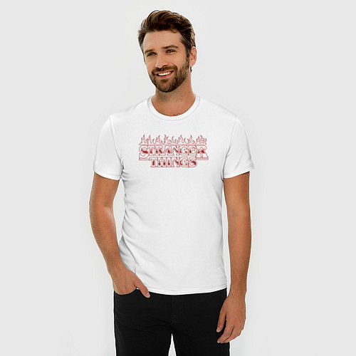 Мужская slim-футболка STRANGER THINGS FLAME / Белый – фото 3