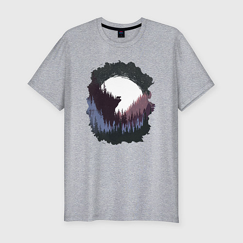 Мужская slim-футболка Медведь воет на луну / Меланж – фото 1