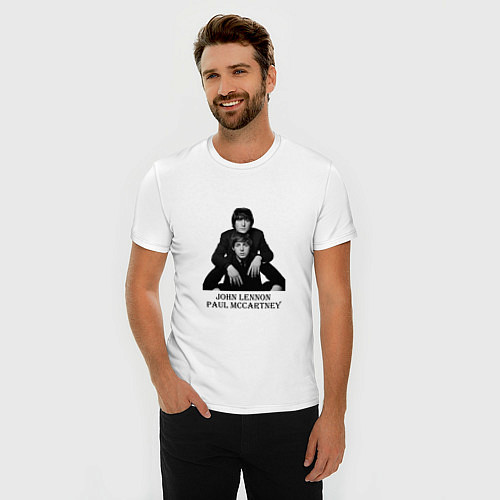 Мужская slim-футболка JOHN LENNON PAUL MCCARTNEY / Белый – фото 3