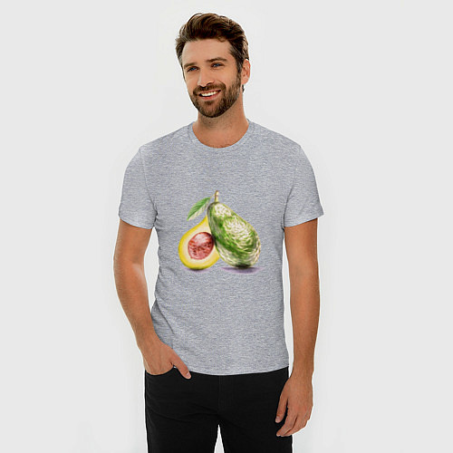 Мужская slim-футболка Авокадо, нарисовано вручную / Меланж – фото 3