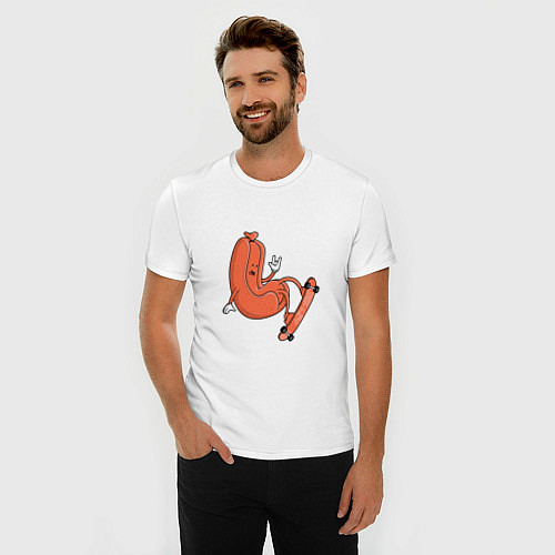 Мужская slim-футболка HOT DOG ON A SKATEBOARD / Белый – фото 3