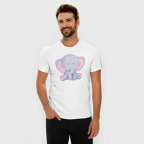 Мужская slim-футболка Милый Слонёнок В Предкушении / Белый – фото 3