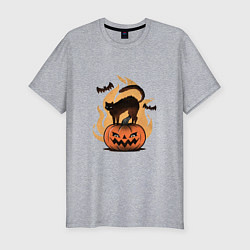 Футболка slim-fit CAT ON A PUMPKIN, цвет: меланж