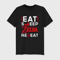 Футболка slim-fit Надпись Eat Sleep Zelda Repeat, цвет: черный