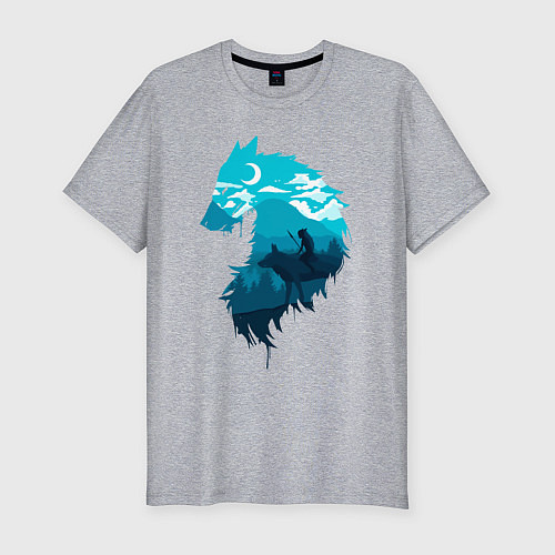 Мужская slim-футболка Принцесса Мононоке волчий силуэт / Меланж – фото 1