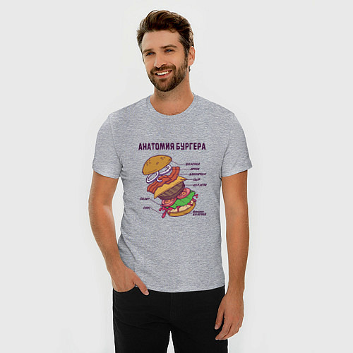 Мужская slim-футболка Анатомия схема Бургера Burger Scheme Anatomy / Меланж – фото 3