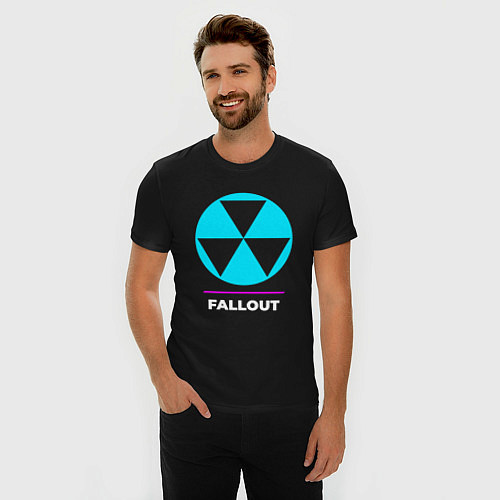 Мужская slim-футболка Символ Fallout в неоновых цветах / Черный – фото 3