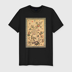 Футболка slim-fit A Floral Fantasy of Animals and Birds Звери и птиц, цвет: черный