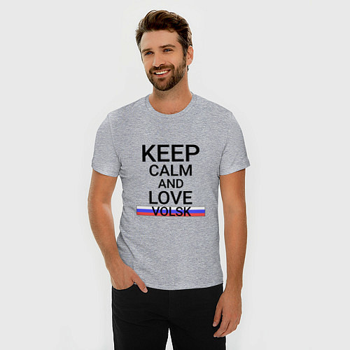 Мужская slim-футболка Keep calm Volsk Вольск / Меланж – фото 3