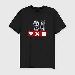 Футболка slim-fit Love death and robots белый робот с котом, цвет: черный