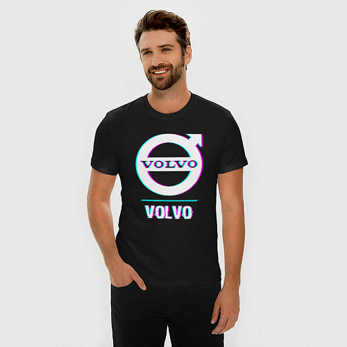 Мужская slim-футболка Значок Volvo в стиле Glitch / Черный – фото 3