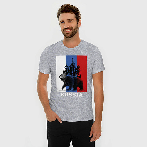 Мужская slim-футболка Медведь и кремль / Меланж – фото 3