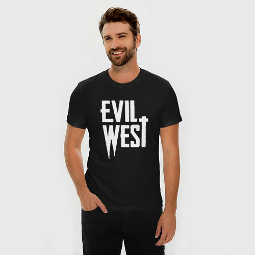 Мужская slim-футболка Evil west logo / Черный – фото 3