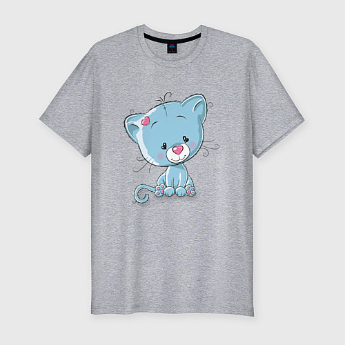 Мужская slim-футболка Синий плюшевый котик / Меланж – фото 1