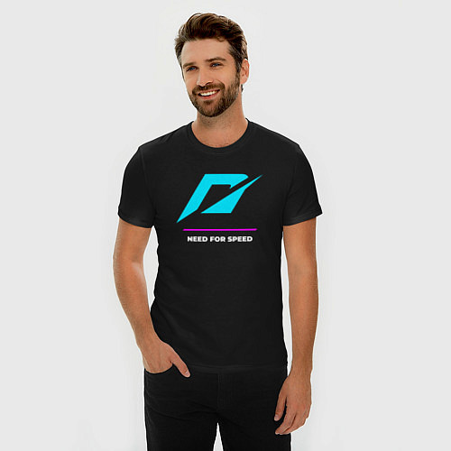 Мужская slim-футболка Символ Need for Speed в неоновых цветах / Черный – фото 3