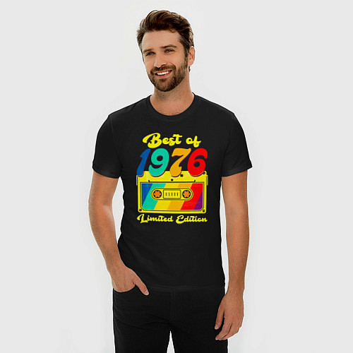 Мужская slim-футболка Лучшее с 1976 аудиокассета / Черный – фото 3