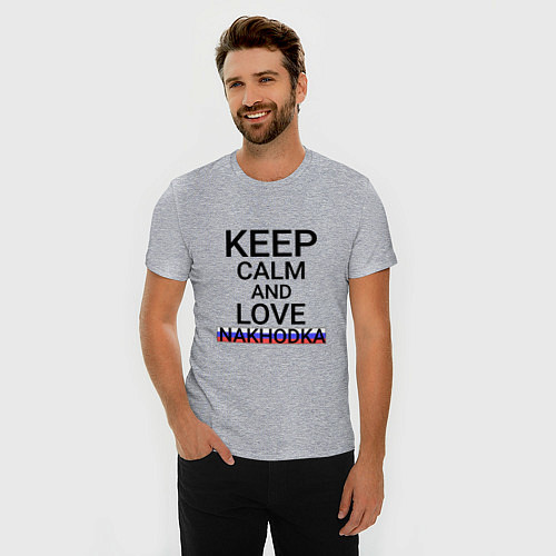 Мужская slim-футболка Keep calm Nakhodka Находка / Меланж – фото 3