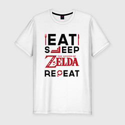 Футболка slim-fit Надпись: Eat Sleep Zelda Repeat, цвет: белый
