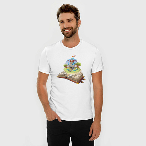Мужская slim-футболка Книжный замок / Белый – фото 3