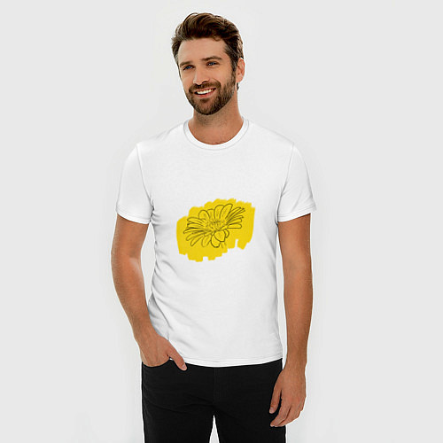 Мужская slim-футболка Гербера на желтом фоне / Белый – фото 3
