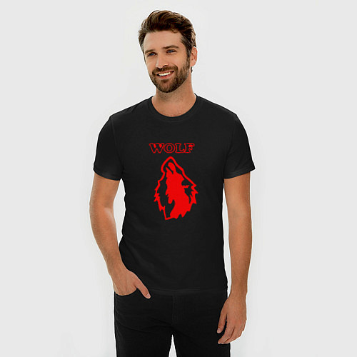 Мужская slim-футболка Red the wolf / Черный – фото 3