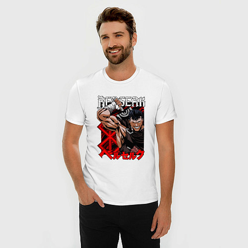 Мужская slim-футболка Berserk - Генерал Гатс / Белый – фото 3
