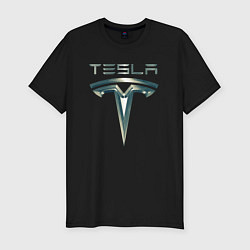 Футболка slim-fit Tesla Logo Тесла Логотип Карбон, цвет: черный