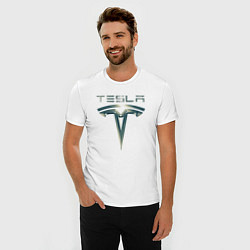 Футболка slim-fit Tesla Logo Тесла Логотип Карбон, цвет: белый — фото 2