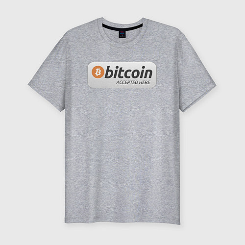 Мужская slim-футболка Bitcoin Accepted Here Биткоин принимается здесь / Меланж – фото 1