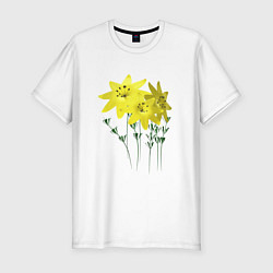 Футболка slim-fit Flowers yellow, цвет: белый