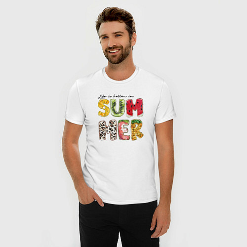 Мужская slim-футболка Summer буквы из фруктов / Белый – фото 3