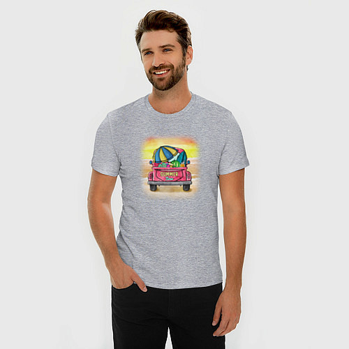 Мужская slim-футболка Summer time Пикап с арбузами / Меланж – фото 3