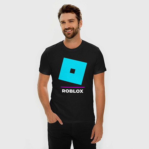 Мужская slim-футболка Символ Roblox в неоновых цветах / Черный – фото 3