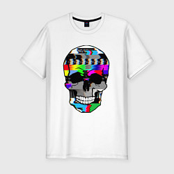 Футболка slim-fit No signal - Skull Glitch, цвет: белый