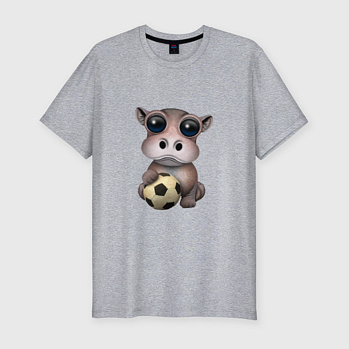 Мужская slim-футболка Футбол - Бегемот / Меланж – фото 1