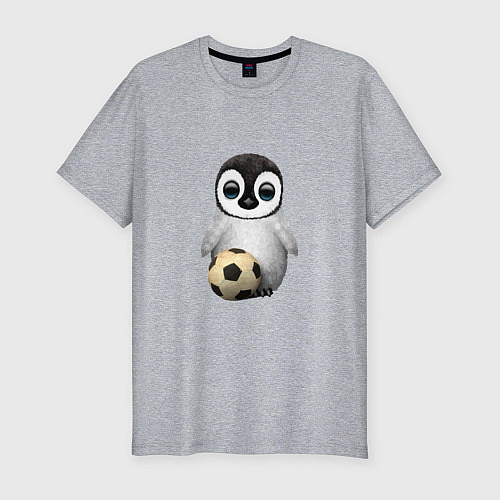 Мужская slim-футболка Футбол - Пингвин / Меланж – фото 1