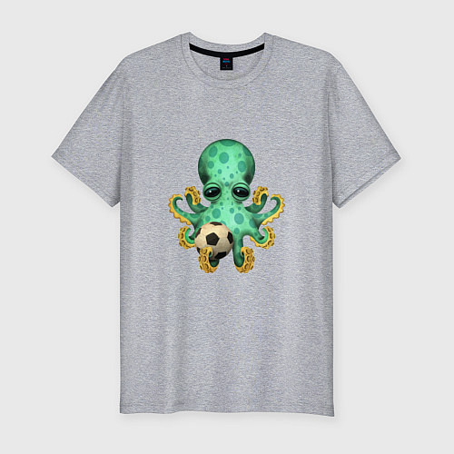 Мужская slim-футболка Футбол - Зелёный Осьминог / Меланж – фото 1