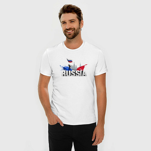 Мужская slim-футболка Russia объемный текст / Белый – фото 3