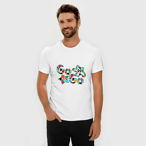 Мужская slim-футболка Go-Go Аппликация разноцветные буквы / Белый – фото 3