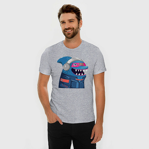 Мужская slim-футболка Борзый кульный акулёныш / Меланж – фото 3
