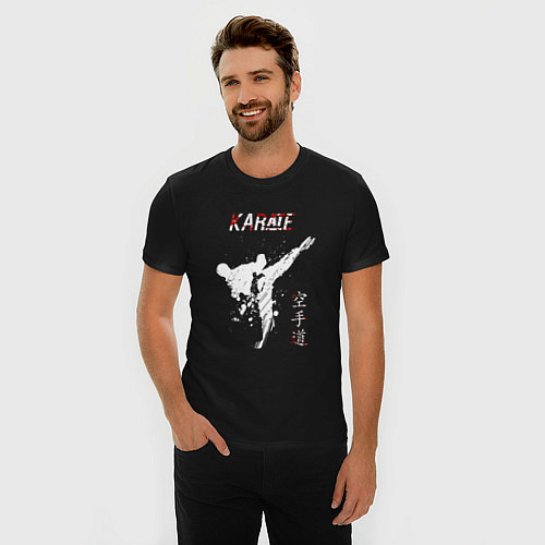 Мужская slim-футболка Karate fighter / Черный – фото 3