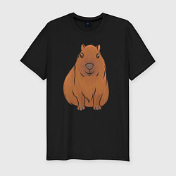 Футболка slim-fit Капибара сидит и радуется, цвет: черный