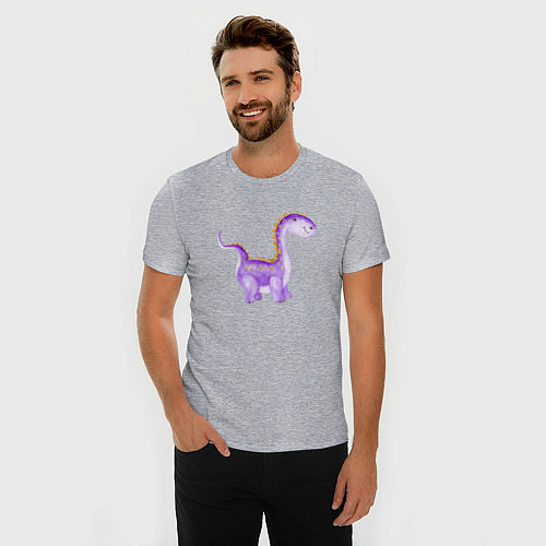 Мужская slim-футболка Фиолетовый динозаврик / Меланж – фото 3