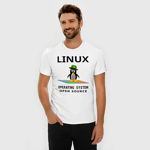 Мужская slim-футболка Пингвин линукс / Белый – фото 3