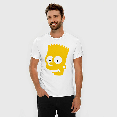 Мужская slim-футболка Барт Симпсон - портрет / Белый – фото 3