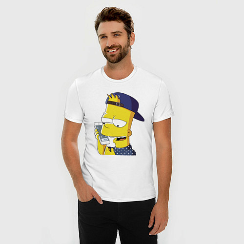 Мужская slim-футболка Барт Симпсон разговаривает по мобиле / Белый – фото 3