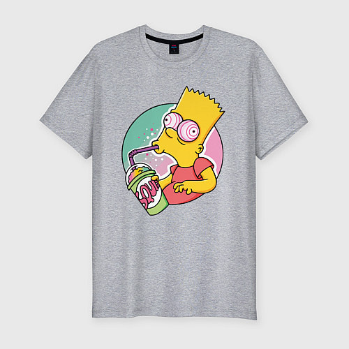 Мужская slim-футболка Барт Симпсон пьёт лимонад / Меланж – фото 1