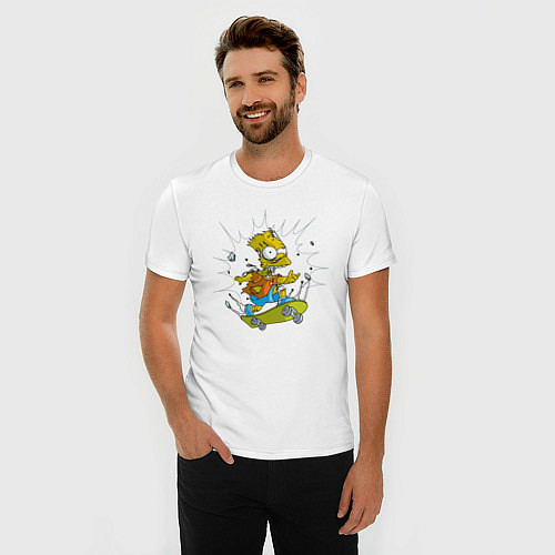 Мужская slim-футболка Барт Симпсон - зомби на скейтборде / Белый – фото 3